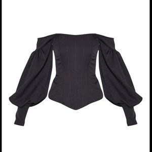 Black Ballon Sleeved Corset Top